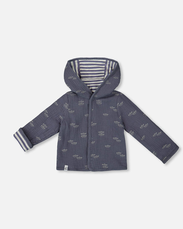 Deux par Deux Reversible Hooded Jacket in Sails and Stripes