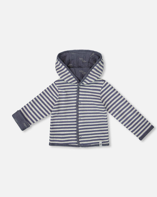 Deux par Deux Reversible Hooded Jacket in Sails and Stripes