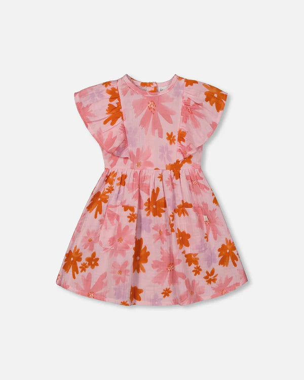 Deux par Deux Smocked Dress in Coral Flowers