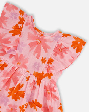 Deux par Deux Smocked Dress in Coral Flowers