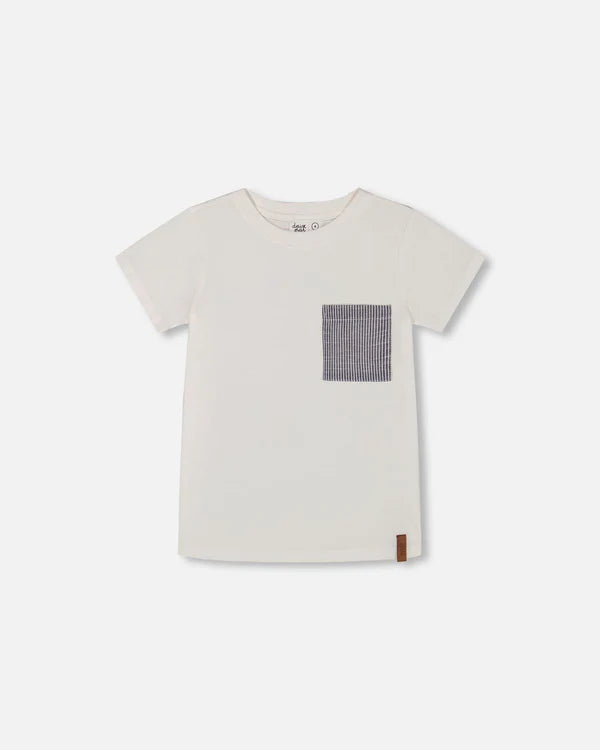 Deux par Deux Stripe Pocket Tee in White