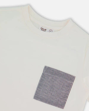 Deux par Deux Stripe Pocket Tee in White