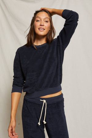 perfectwhitetee Saylor Loop Terry Sweatshirt in Navy
