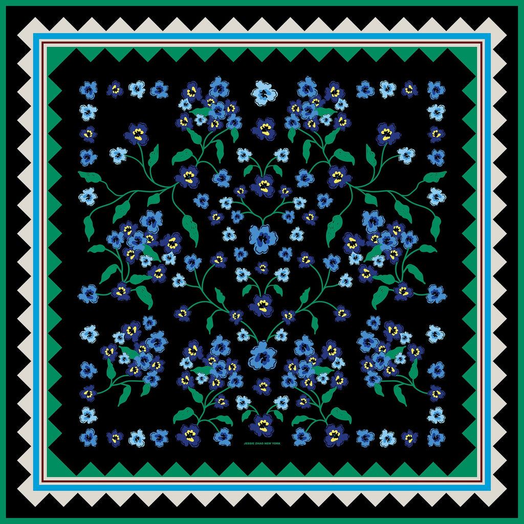 Jessie Zhao New York 25" Double Sided Silk Scarf Garden Nocturne