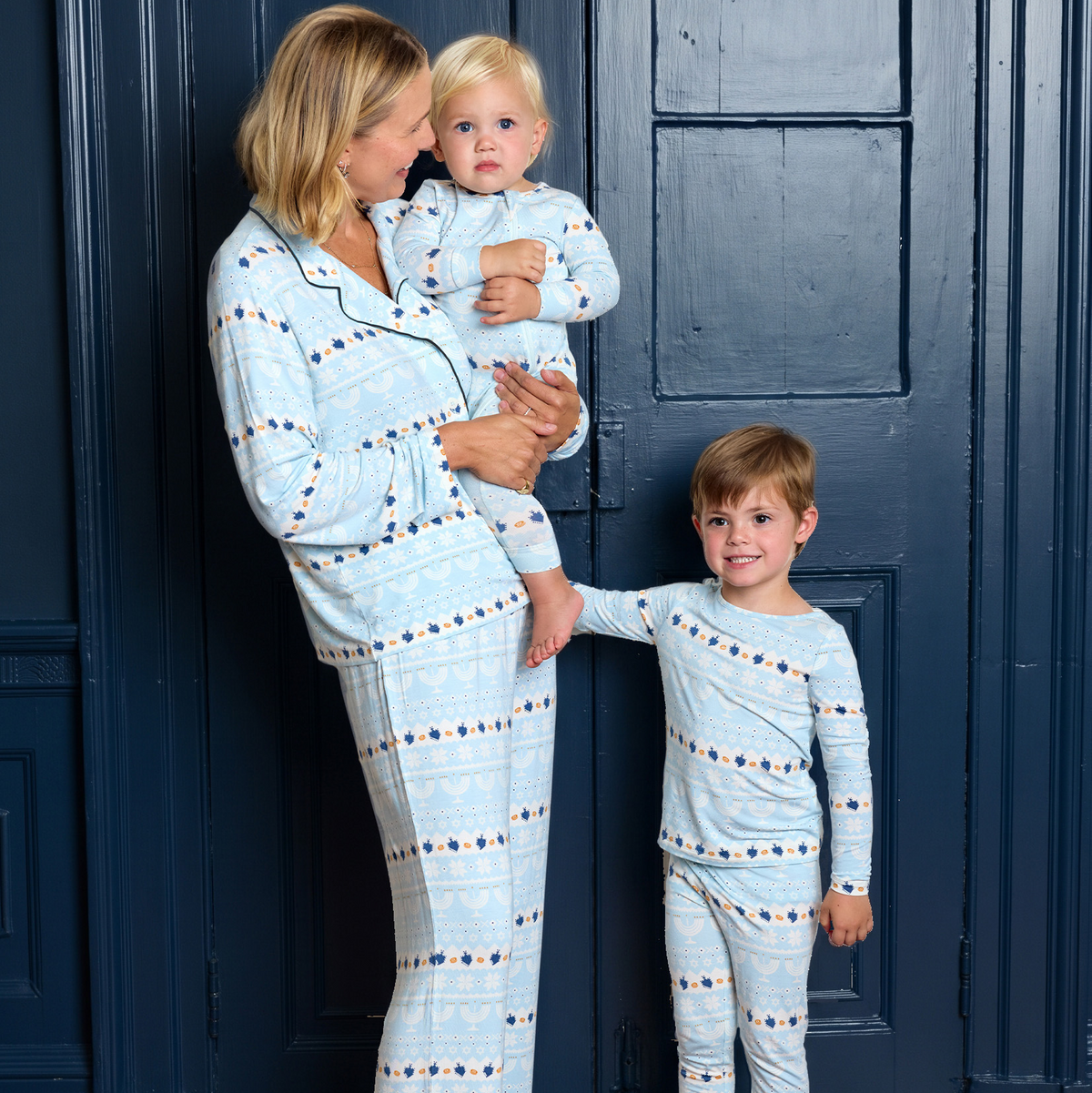 Pink Chicken Bamboo Romper in Hanukkah Fair Isle