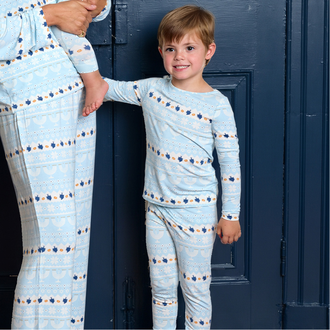 Pink Chicken Bamboo Pajamas in Hanukkah Fair Isle