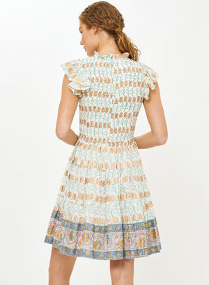 Oliphant Smocked Flirty Short Dress in Geneva Green