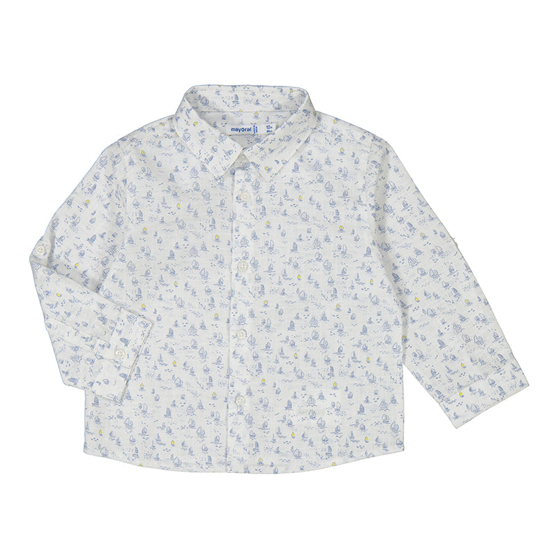 Mayoral Boat Print Button Down Shirt in Blue