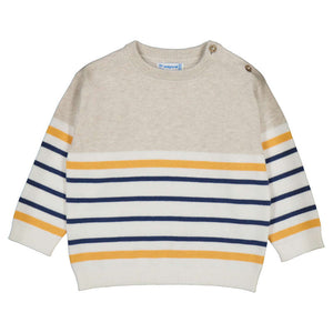 Mayoral Cotton Sweater in Navy/Yellow Stripe