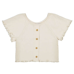 Mayoral Button Front Scalloped Tee in Bone