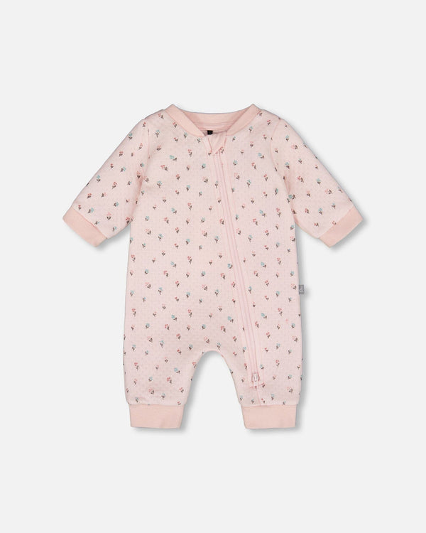 Deux Par Deux Zip Romper in Pink Flowers