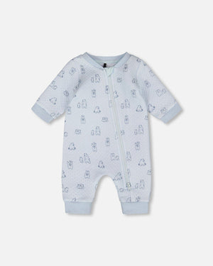 Deux Par Deux Zip Romper in Blue Bears