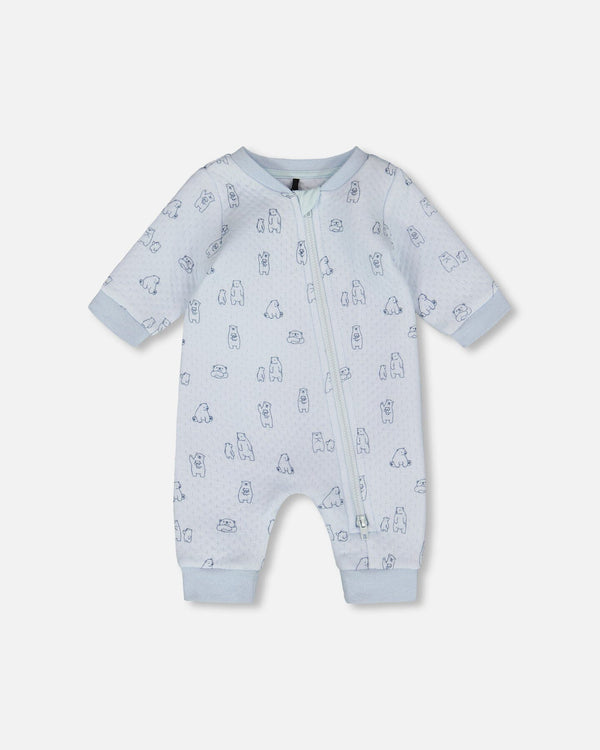 Deux Par Deux Zip Romper in Blue Bears