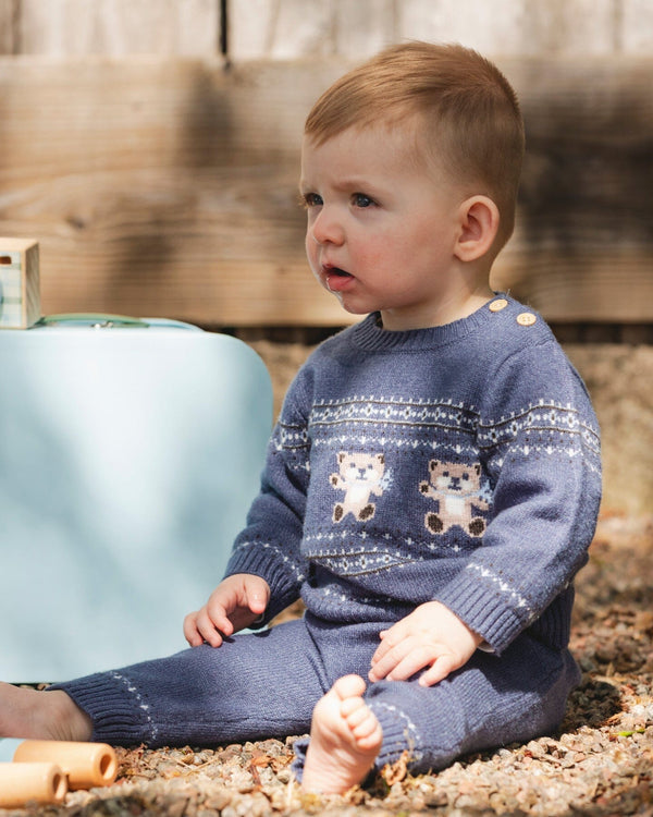 Deux Par Deux Jacquard Knit Set in Moonlight Blue