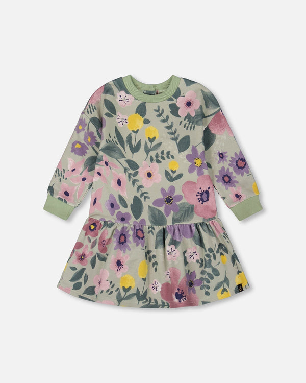 Deux Par Deux Fleece Dress in Watercolor Flowers