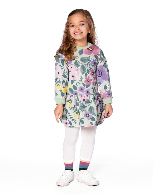 Deux Par Deux Fleece Dress in Watercolor Flowers