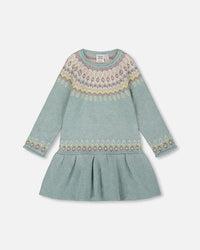 Deux Par Deux Knit Jacquard Dress in Jadeite