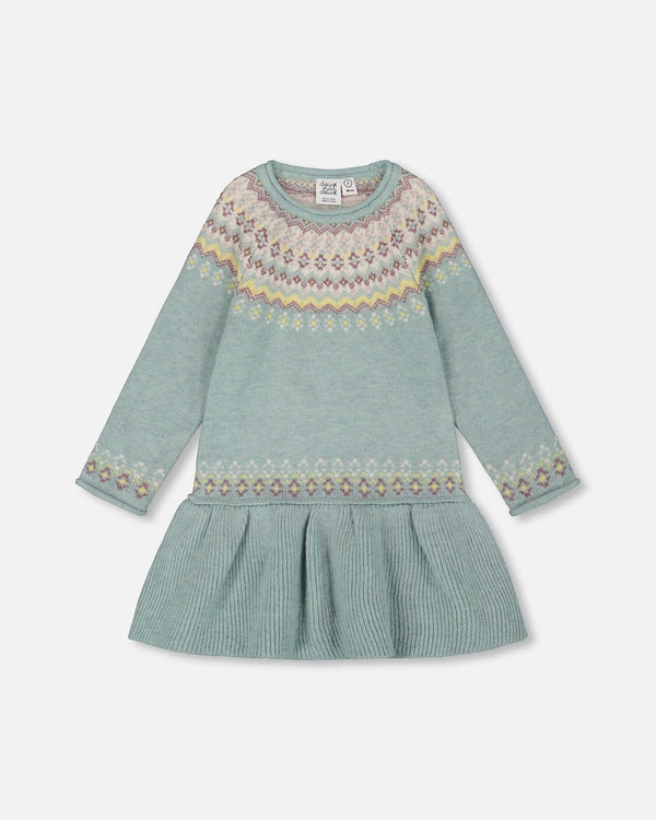 Deux Par Deux Knit Jacquard Dress in Jadeite