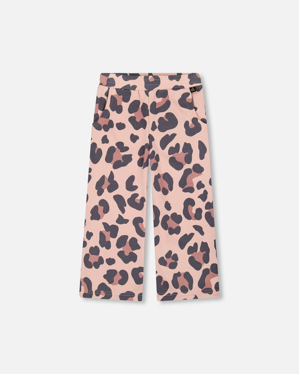 Deux Par Deux Wide Leg Sweatpant in Pink Leopard