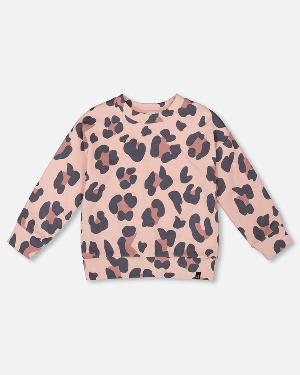 Deux Par Deux French Terry Sweatshirt in Pink Leopard