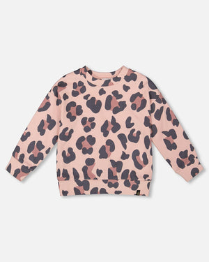 Deux Par Deux French Terry Sweatshirt in Pink Leopard