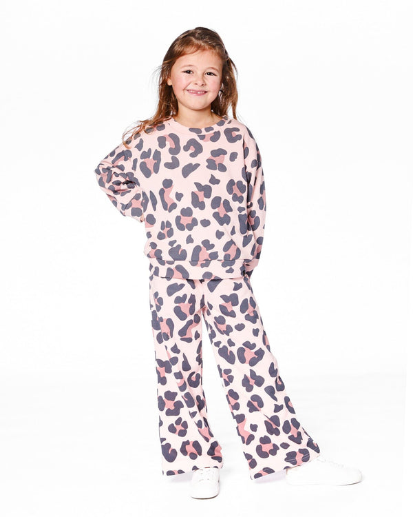 Deux Par Deux Wide Leg Sweatpant in Pink Leopard