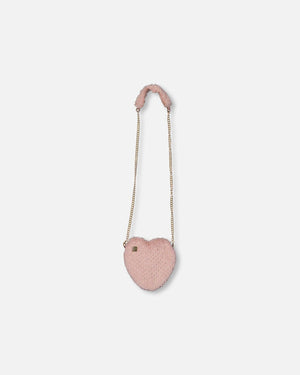 Deux Par Deux Faux Fur Heart Shoulder Bag in Silver Pink
