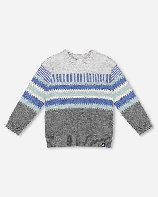 Deux Par Deux Knitted Jacquard Sweater in Dark Gray