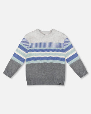 Deux Par Deux Knitted Jacquard Sweater in Dark Gray