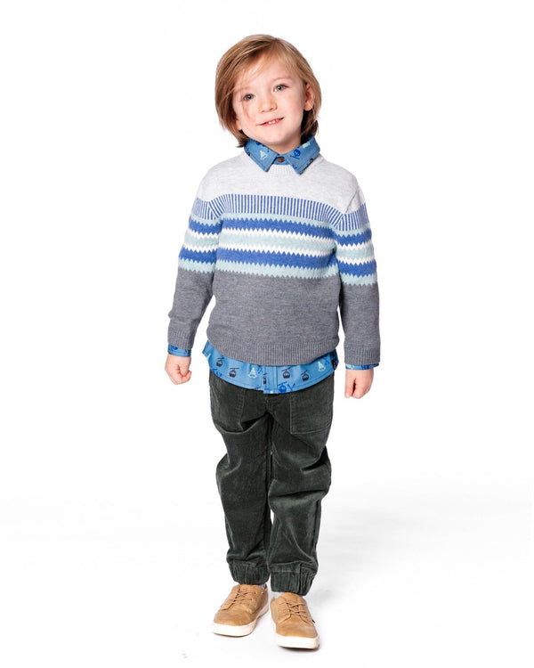 Deux Par Deux Knitted Jacquard Sweater in Dark Gray