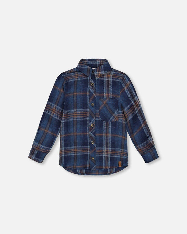 Deux Par Deux Flannel Shirt in Navy Plaid