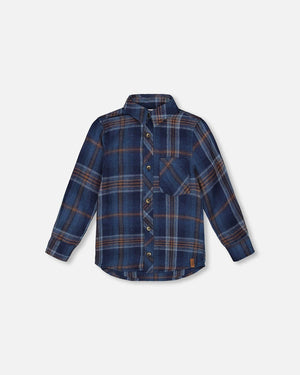 Deux Par Deux Flannel Shirt in Navy Plaid