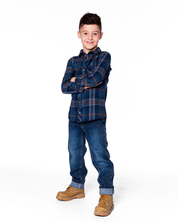 Deux Par Deux Flannel Shirt in Navy Plaid