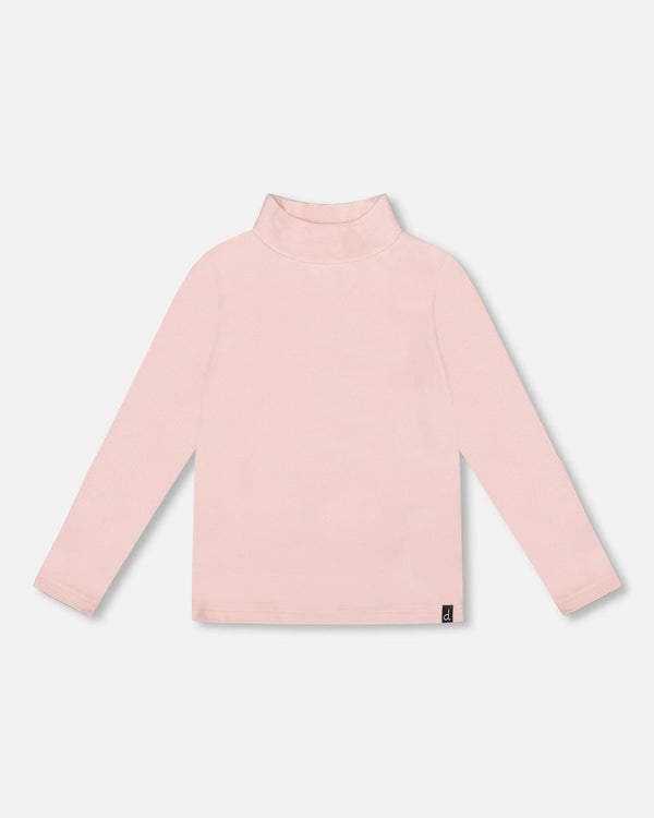 Deux Par Deux Ribbed Mock Neck in Light Pink