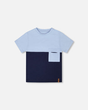 Deux Par Deux Colorblock Pocket Tee in Blue
