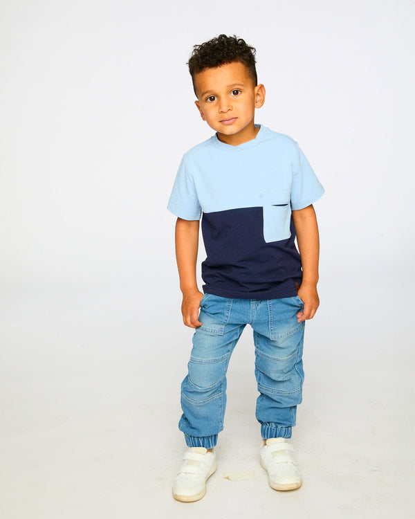 Deux Par Deux Colorblock Pocket Tee in Blue