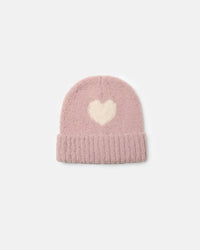 7AM Enfant Fuzzy Heart Beanie in Ash Rose