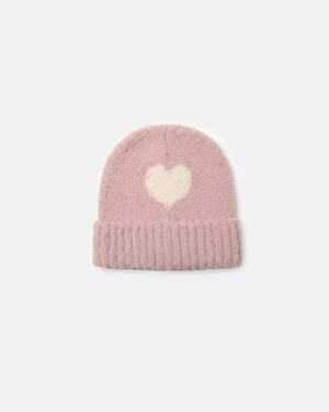 7AM Enfant Fuzzy Heart Beanie in Ash Rose