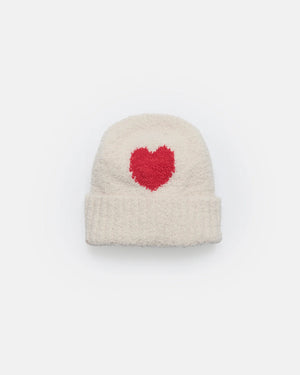 7AM Enfant Fuzzy Heart Beanie in Crimson