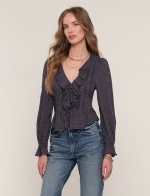 Heartloom Suri Ruffled Top in Indigo