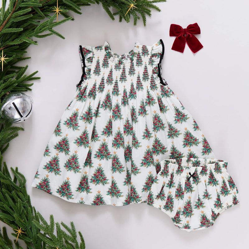 Pink Chicken Baby Girls Stevie Dress in Vintage Trees