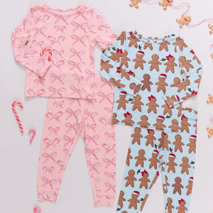 Pink Chicken Bamboo Pajama Set in Candy Cane Bows