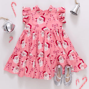 Pink Chicken Jennifer Dress in Pink Candy Cane Santa