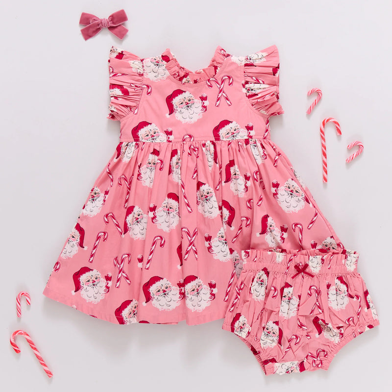 Pink Chicken Baby Girls Jennifer Dress in Pink Candy Cane Santas