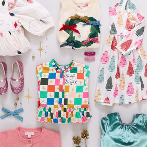 Pink Chicken Lamé Steph Dress in Bottle Brush Trees