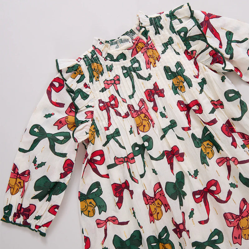 Pink Chicken Jaipur Dress in Christmas Bows and Bells