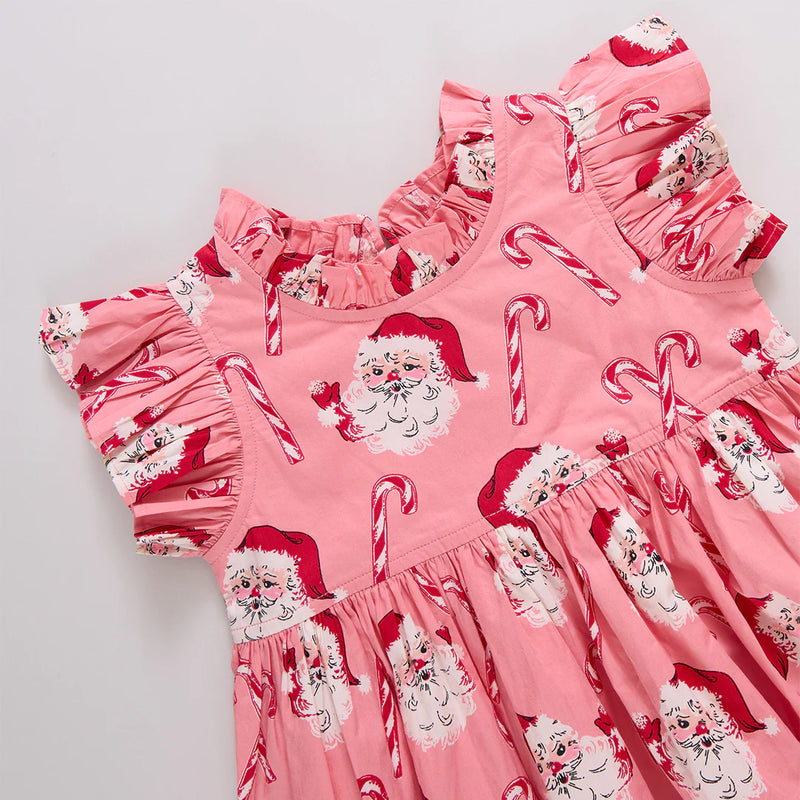 Pink Chicken Baby Girls Jennifer Dress in Pink Candy Cane Santas