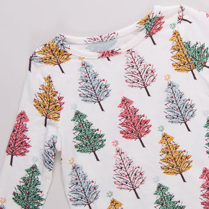 Pink Chicken Bamboo Pajama Set in Christmas Trees