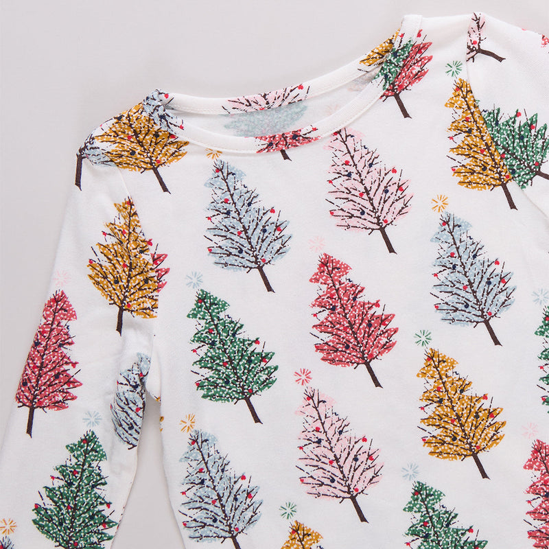 Pink Chicken Bamboo Pajama Set in Christmas Trees
