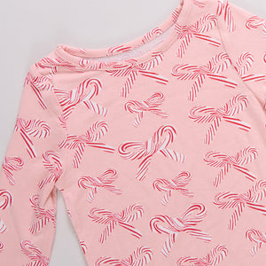 Pink Chicken Bamboo Pajama Set in Candy Cane Bows
